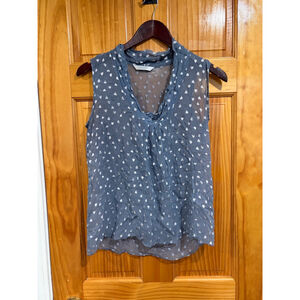 Lewis Cho Blue Sheer Sleeveless Silk Blend Blouse Top Size S Made in USA